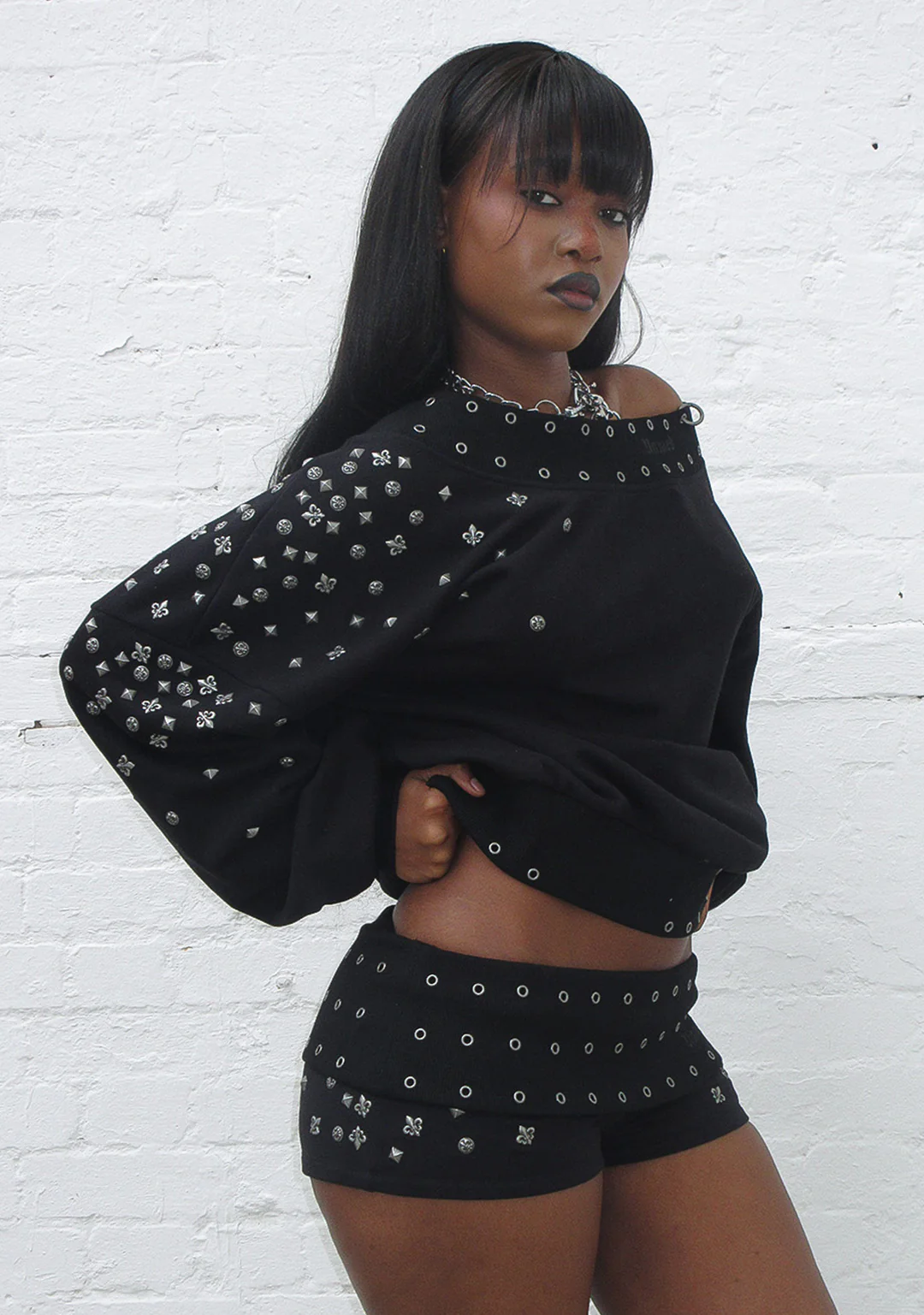 MIDNIGHT STUDDED MICRO HOTPANT SHORTS BLACK - Image 3